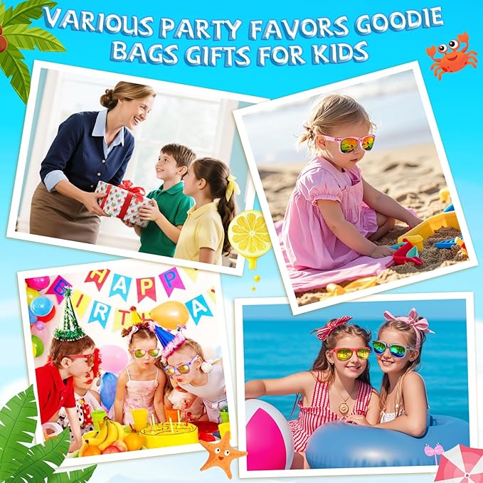 Sunglasses Party Favors for Kids - Girls Sunglasses Age 3-8 with UV 400 Protection, Neon Sunglass Party Favors Bulk for Students Classroom, Valentines Easter, Kids Goodie Bags Stuffers - 12 Packs