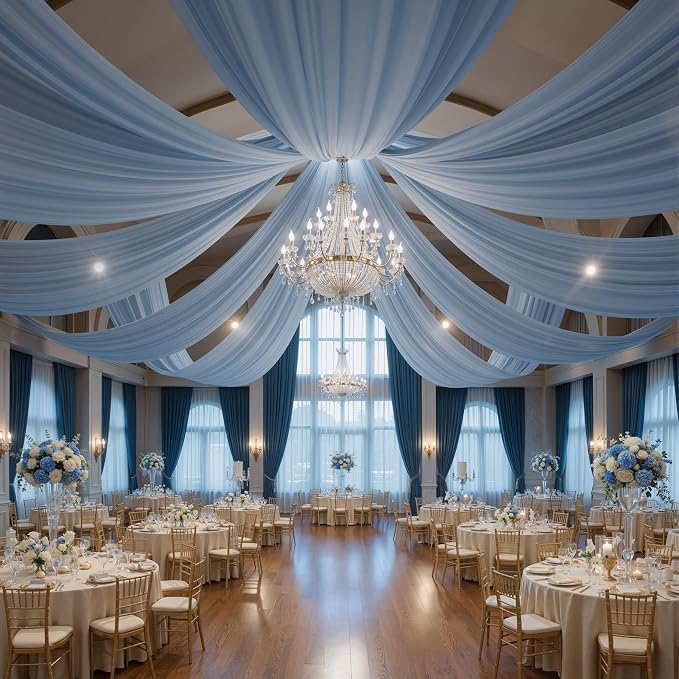 4 Panels 5x20ft Dusty Blue Ceiling Drapes for Wedding Parties, Wrinkle Free Thick Polyester 20ft Extra Long Wedding Draping Ceiling Curtains Arch Drapery for Birthday Party Canopy Tent Decor