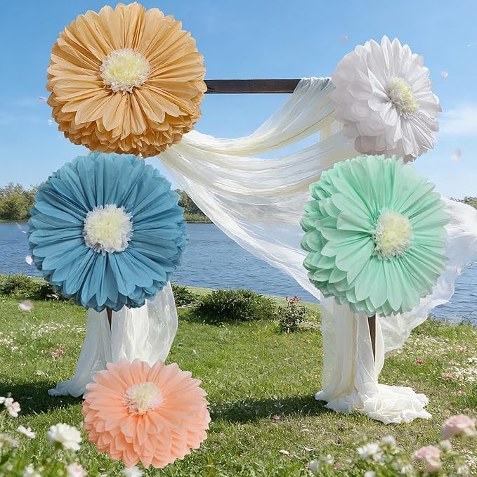 Chunful 5 Pcs 30'' 24'' Gaint Boho Style Tissue Paper Flowers Decoration Large Hanging Tissue Paper Pom Poms Decor for Easter Birthday Bachelorette Wedding Baby Shower Bridal Shower Party Decoration