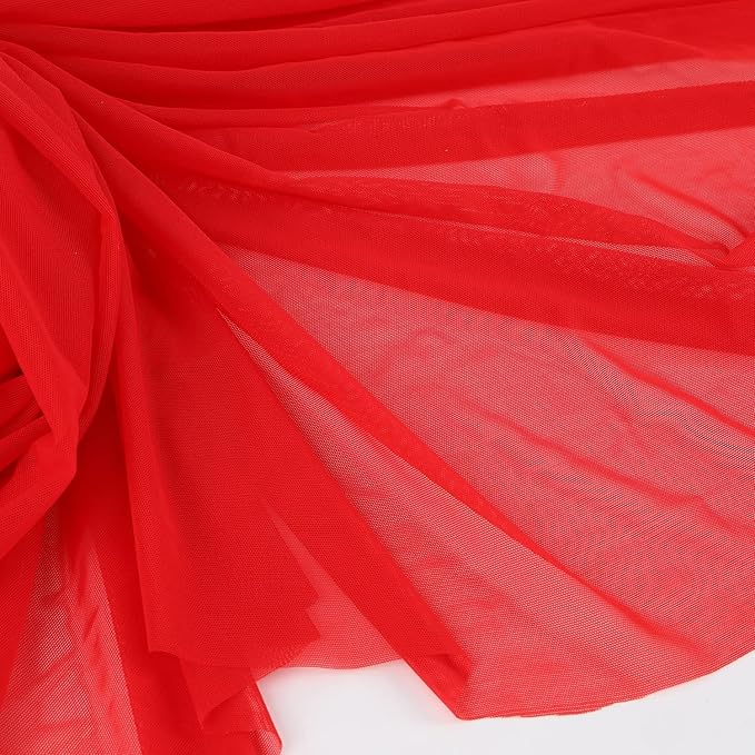 Superfine 4-Way Stretch Net Fabric Nylon Spandex Power Mesh Lightweight Sheer 60" Wide, a Continuous 5 Yards (Vivid Red)