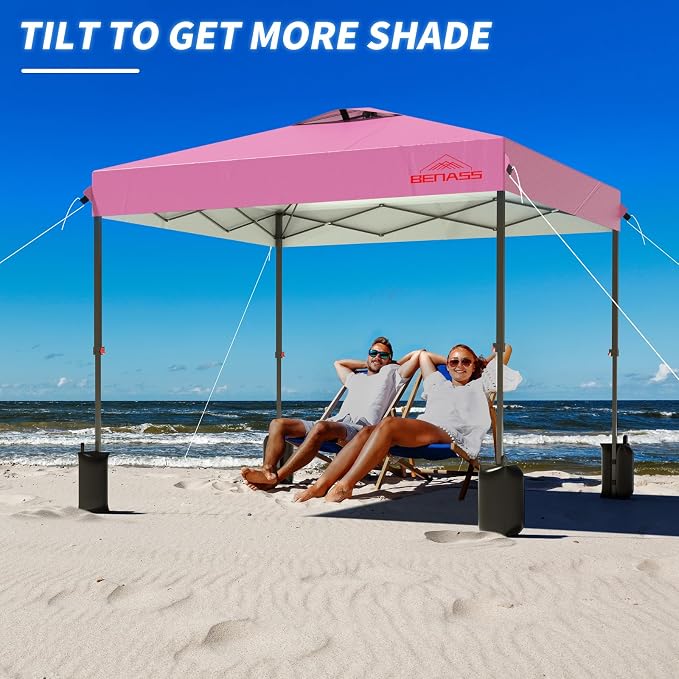 10x10 Pop Up Canopy, Easy Up Canopy Tent, Heavy Duty Tents for Parties, One Person Easy Set Up Event Tent, Pink