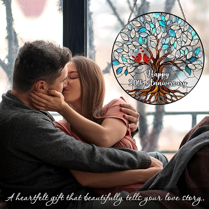 30th Anniversary Stained Glass Suncatcher, 30th Anniversary Wedding Gifts for Couples, Wife, Husband, 30 Years Anniversary Milestone Decoration, Pearl Themed Wedding Celebration 6x6' Decor
