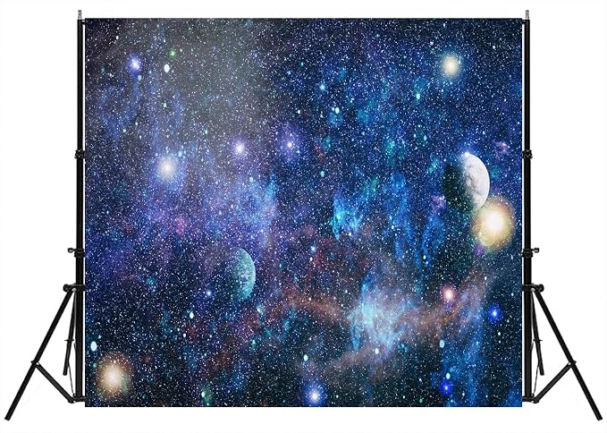 7x5ft Outer Space Backdrop Starry Night Photo Background Universe Galaxy Planet Theme for Boy Girl Birthday Party Decorations Photo Studio Props Cake Table Decor