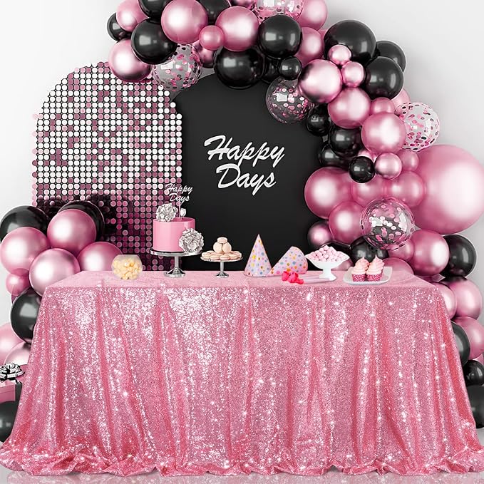 B-COOL Bright Sequin Tablecloth Fuchsia Pink Valentine's Day Table Cloth Rectangle Hot Pink for Party Dinner Banquet Festival Wedding Anniversary Exhibition Dessert Table 60x102inches