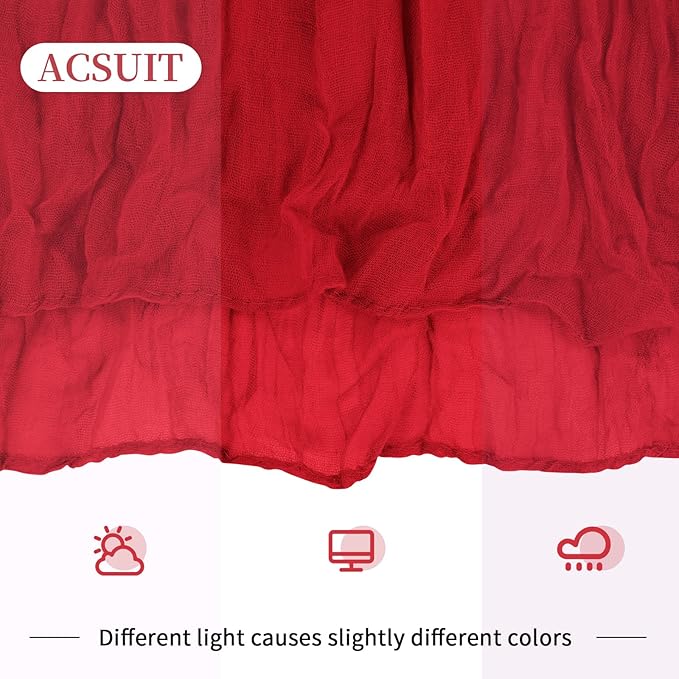 6 Pack Red Cheesecloth Table Runner 20 x 120 inch Gauze Table Runners 10 FT Long,Semi Sheer Boho Cheese Cloth Fabric Table Runner Bulk for Party,Wedding,Baby Shower,Bridal Shower Decoration