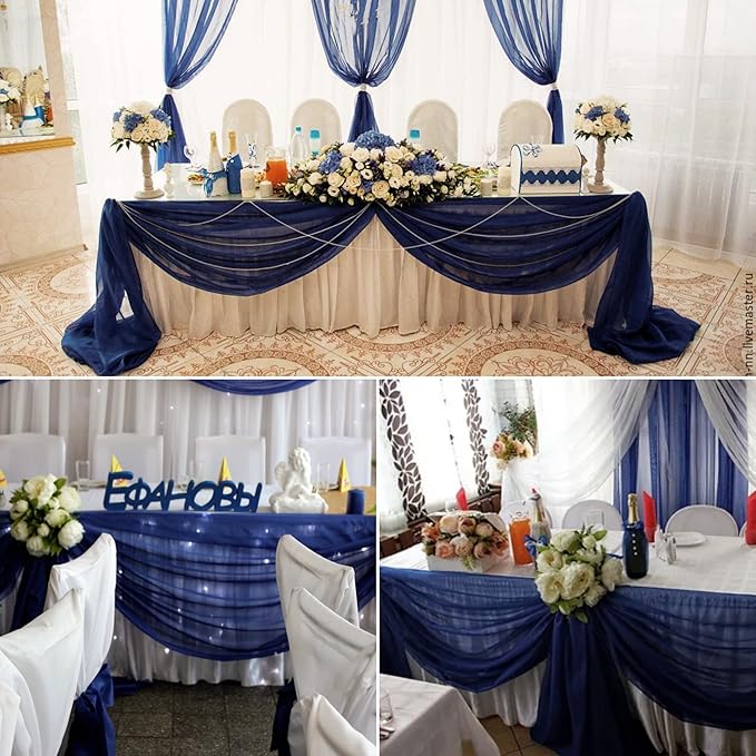 15 Pack Navy Blue Cheesecloth Table Runner 10Ft Gauze Cheese Cloth Table Runner 35x 120Inch Romantic Boho Table Runners for Wedding Birthday Party Anniversary Bridal Baby Shower Reception Table Décor