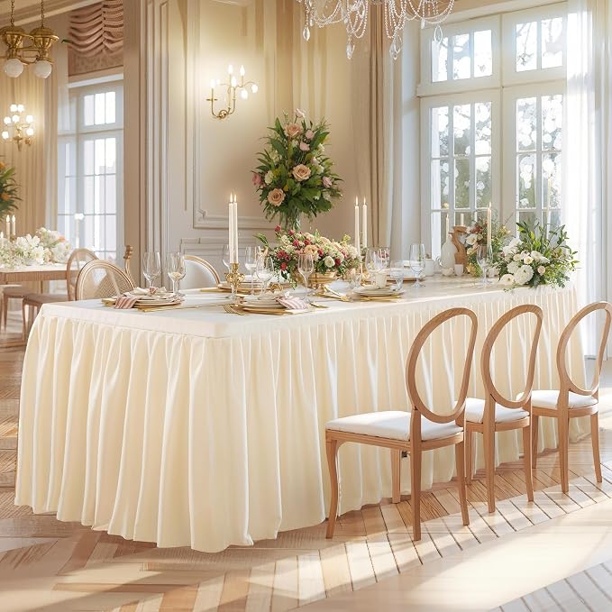 Wish Care 4 Pack Light Champagne Rectangle Table Clothes for 6 Foot Tables, Polyester Fitted Tablecloths 6ft Stretch Table Cover for Wedding, Birthday, Parties, Trade Show, Craft Show