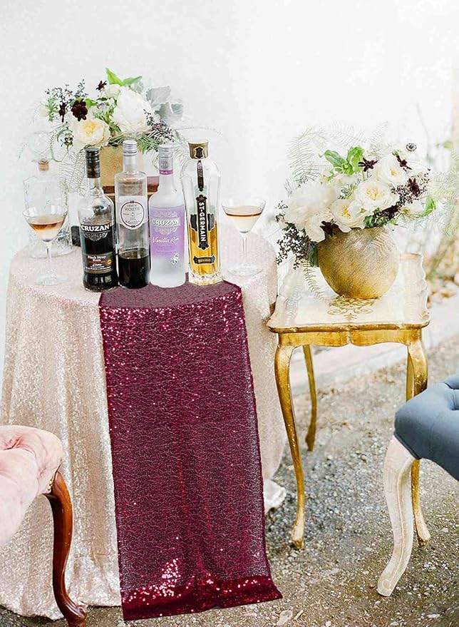 ShinyBeauty Sequin Table Runner 12''x108'' 2 Packs Burgundy Glitter Table Runners 108 Inches Long Wedding Table Runner, Christmas, Kitchen, Birthday Party