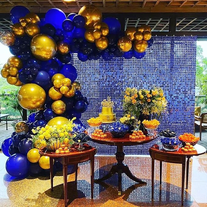 COKAOBE Blue Shimmer Wall Backdrop, 36PCS Square Sequin Shimmer Backdrop Panel, Photo Backdrops for Birthday, Anniversary, Wedding, Graduation & Bachelorette Party Decoration