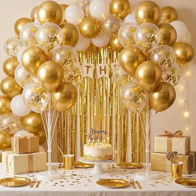 Balloon Column Kit Set of 2 With Confetti Balloons Included - Balloon Tower with Stand, Base, and Pole,Backdrop Decoration for Wedding, Baby Shower, Birthday Party, or Bachelorette Parties (Gold)
