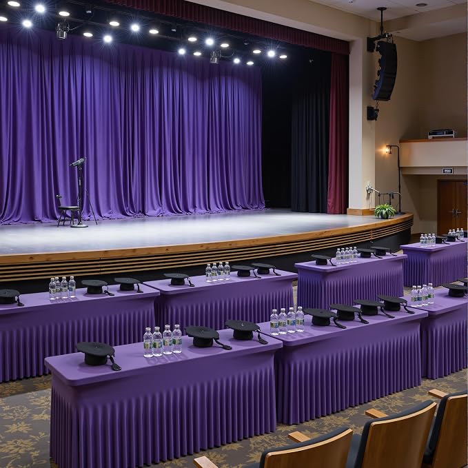 leegleri 2 Pack Purple Spandex Fitted Tablecloths for 6 Foot Rectangle Tables, Purple Stretch Table Cloth with Table Skirt, Wrinkle Free Spandex Table Covers 6ft for Parties, Weddings, Trade Shows