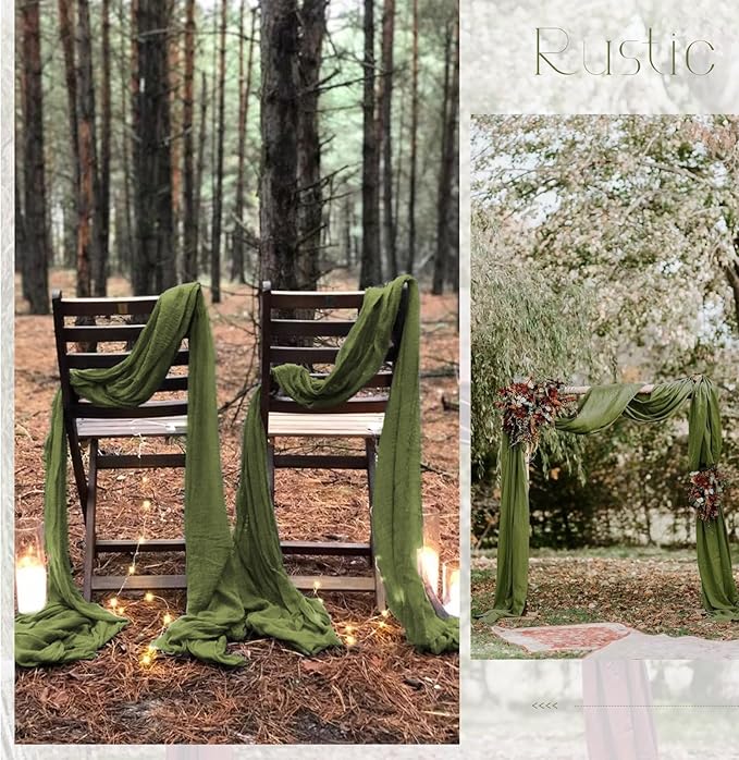 20 Pack Olive Green Table Runner 10Ft Cheesecloth Table Runner Romantic Boho Gauze Table Runners Long Sheer Fabric Cheese Cloth Table Runners for Wedding Party Bridal Shower