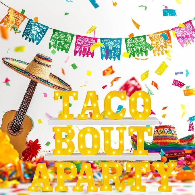 Honoson 14 Pcs Mexican Party Decorations Taco Bout a Party LED Light up Signs Fiesta Cinco De Mayo Table Centerpiece for Taco Twosday, Bachelorette Home Bar Mexican Themed Events