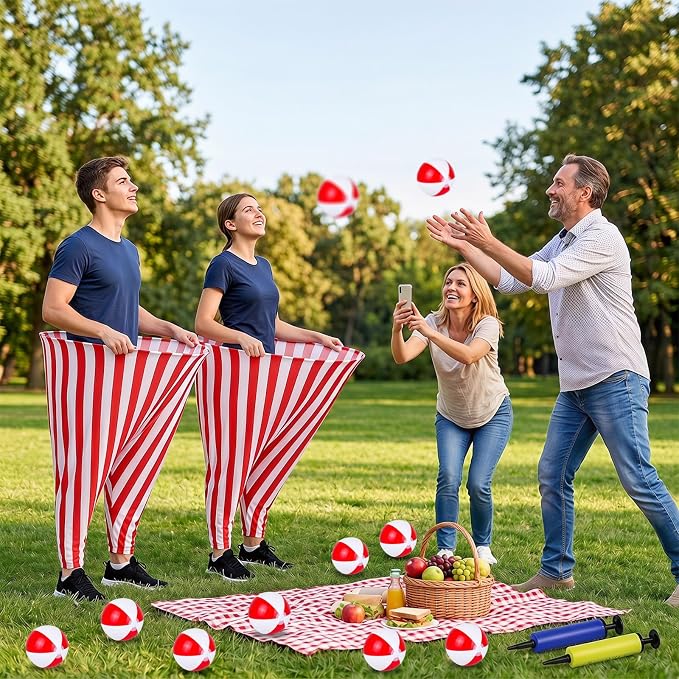 11 Pcs Granny Pants Yard Game Giant Carnival Games Set with Red and White Bouncy Balls & Air Pumps Funny Outdoor Indoor Lawn Party Games for Adults Family Backyard Festival Activities