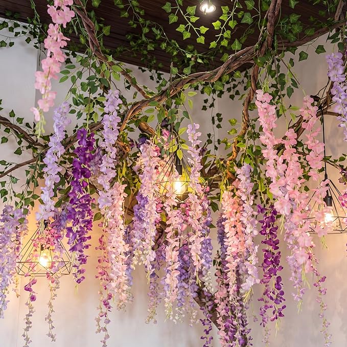 Bucherry Enchanted Fairy Decorations Set, Artificial Hanging Wisteria Vines Greenery for Classroom, Wisteria Flower Ceiling Whimsical Fairy Party Indoor Outdoor Home Garden DIY Decor