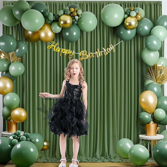 4 Panels Valley Green Backdrop Curtain for Parties Wrinkle Free Dark Green Photo Curtains Backdrop Drapes Fabric Decoration for Baby Shower Birthday Party Photography 20ft(W) x 10ft(H)