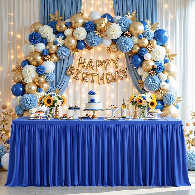 PARTISKY 1 Pack Royal Blue Tablecloths for Rectangle Tables 4ft, Wrinkle Resistant Spandex Table Cover Fitted Stretch Table Cloth with Pleated Ruffle Skirts for Party Banquet Dining Birthday Wedding