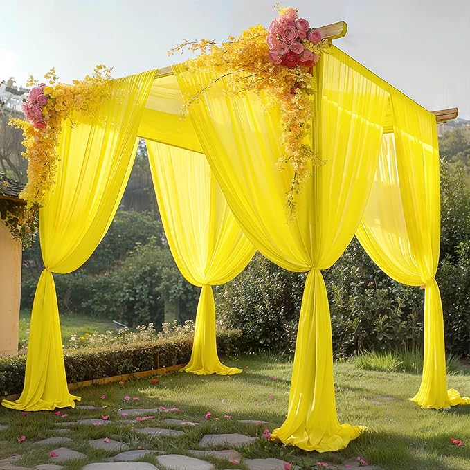 20ft x 10ft Yellow Backdrop Curtain Drapes, Wrinkle-Free Sheer Chiffon Fabric Photo Backgroud Panels for Wedding Arch Party Ceremony Stage Photography Decoration