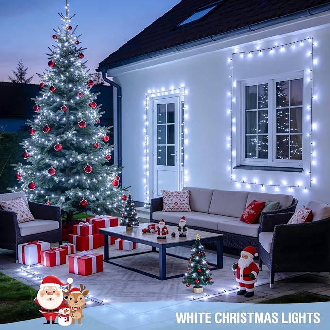 JMEXSUSS 250 LED White Christmas Lights Outdoor, 91.5ft Extendable White String Lights Indoor, Christmas Tree Light with 8 Modes for Room Garden Patio Wedding Party Christmas Decorations