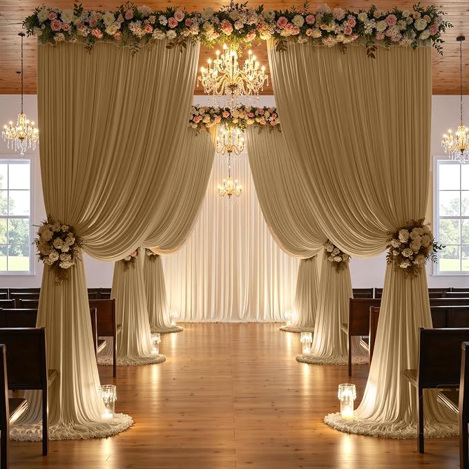 20ftx10ft Champagne Backdrop Curtains for Parties, Wrinkle Free Photo Curtains Backdrop Drapes 4 Panels Back Drop Cloth Drapery for Wedding Birthday Photography Background