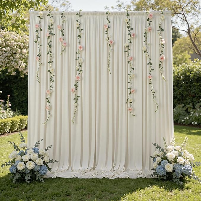 30ftx10ft Wrinkle Free Beige Backdrop Curtains for Parties, Silky Polyester Photo Backdrop Drapes 6 Panels 5x10ft Back Drop Cloth for Wedding Birthday Baby Shower Photography Background