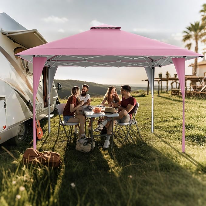 Tangkula 13x13 FT Pop Up Gazebo, UPF50+ Outdoor Sunshade Shelter with Carrying Bag, 8 Stakes, 4 Wind Ropes, Foldable Outdoor Gazebo for Beach Party Event Camping (Pink)