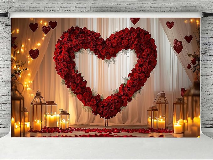 12X10ft Engagement Party Backdrop Red Love Heart Photography Background, Romantic Wedding Bridal Party Background Decor Love Heart Backdrop Banner Portrait Photo Studio Booth Props