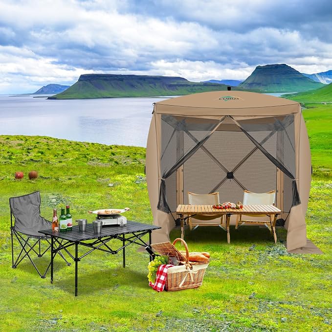 COBIZI 6x6 FT Pop up Gazebo, Popup Canopy Tent, Screened in Gazebos with sidewalls, Waterproof Portable Outdoor Small Screen Tents Sun Shelter,carpas para Patio for Camping, Garden and Backyard,Khaki