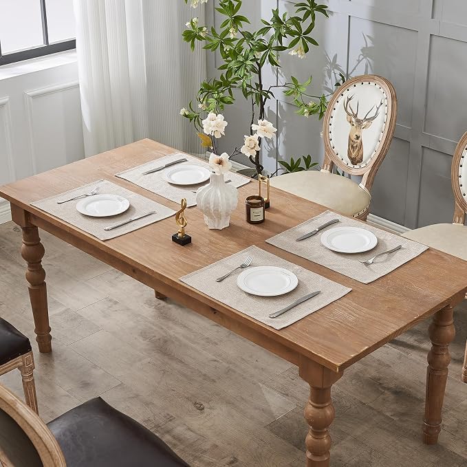 BALCONY & FALCON Placemats Set of 6 Faux Linen Cloth Place Mats Washable Waterproof Wrinkle Resistant Table Placemats for Dining Kitchen Farmhouse Indoor & Outdoor Use(Beige, 13.8”x 17.7”