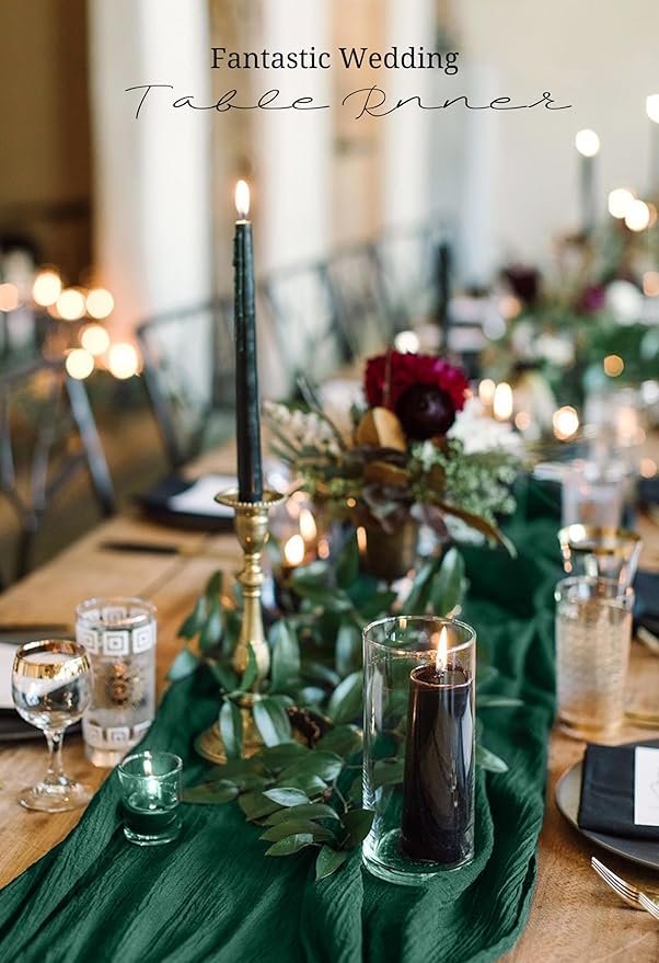 10 Pack Emerald Green Cheesecloth Table Runner 17x108 Inch Semi Sheer Boho Gauze Cheese Cloth Table Runners, for Wedding Bridal Shower Birthday Party Home Decor Garden Farmhouse