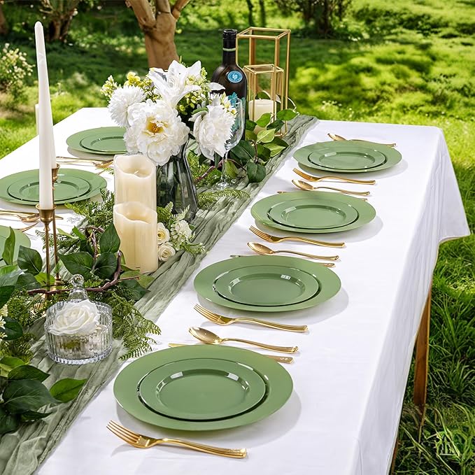 I00000 200 Pcs Green Plastic Plates, St. Patrick's Day Disposable Plates Include 100 Dinner Plate 10’’ & 100 Dessert Plate 7’’ Perfect for St Patrick's Day Party