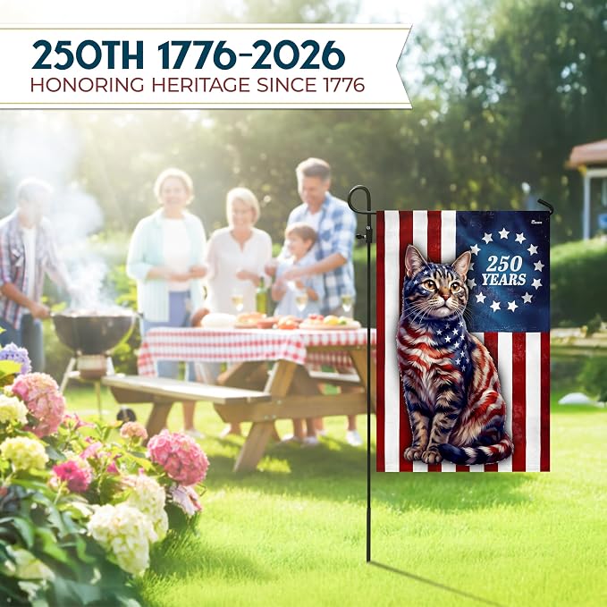 FLAGWIX American Patriotic Cat Garden Flag - Polyester Double-sided Yard Flags For Outside Garden Flag (11.5" x 17.5") - 4th of July Decorations for Home Yard Garden Decor Banner, Gifts For Men Women