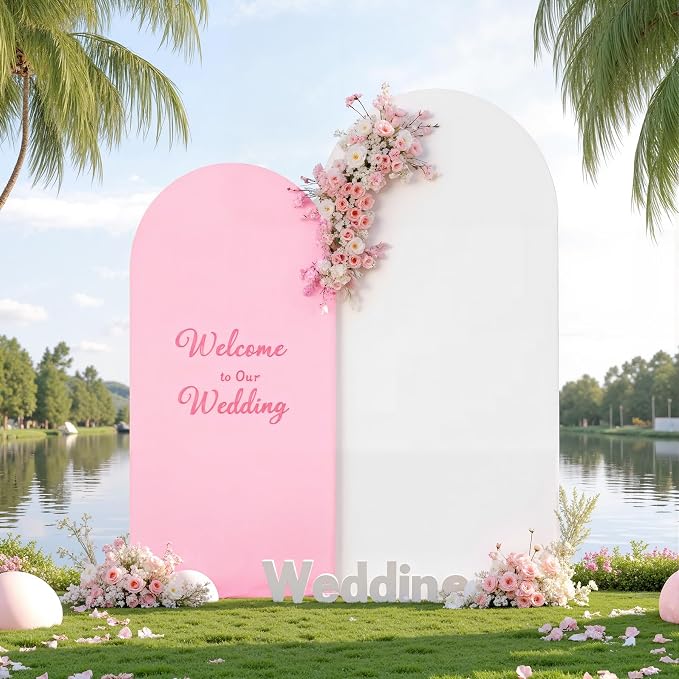Pink White Arch Cover 7.2FT 6FT Wedding Arch Backdrop Covers Set of 2 Stretchy Spandex Balloon Arch Backdrop for Baby Shower Birthday Bridal Shower Gender Reveal Party Decor Banquet Photo Background