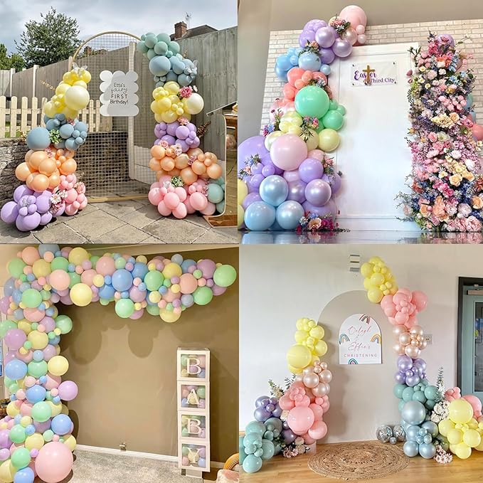 Pastel Balloon Garland Arch Kit Double Stuffed Pearl Macaron Pink Blue Yellow Green Purple Balloons for Baby Shower Wildflower Birthday Wedding Spring Flower Easter Party Decorations