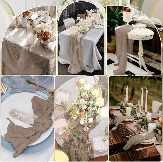 10 Pcs Nude Cheesecloth Table Runner 10FT, Gauze Table Runner for Wedding Reception Sheer Bridal Shower Birthday Party Boho Table Decoration, Rustic Romantic Wedding Runner