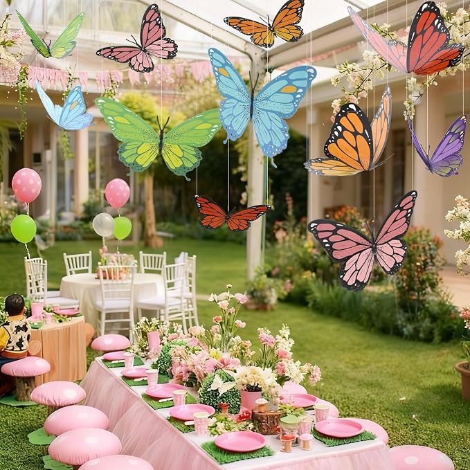 18 Pcs Large Butterfly Party Decorations 3D Colorful Paper Pastel Butterfly Hanging Decoration 2 Sizes Paper Butterflies Birthday Party Supplies for Wedding Baby Shower Room Ceiling Decor