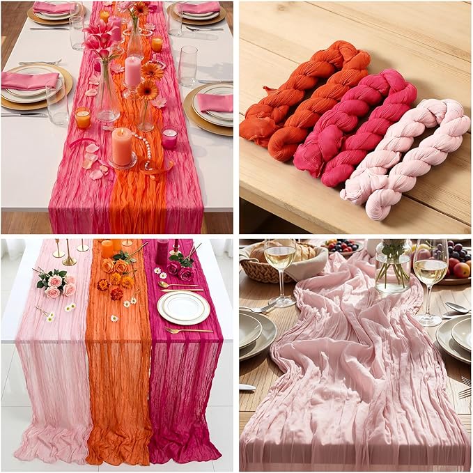 6 Pcs Pink Orange Sunset Party Decorations Table Runner Cloth Summer Boho Gauze Cheese Cloth Runner 118" Rustic Table Decor for Wedding Birthday Party Baby Bridal Shower Tequila Decor