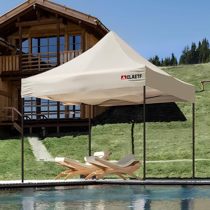10x10ft Replacement Canopy Top-Heavy-Duty 500D 2500mm Waterproof & UPF 50+ UV Tent Cover with 8 Drainage Holes,Reinforced Straps for Camping,Trade Shows(Frame Not Included-Khaki)
