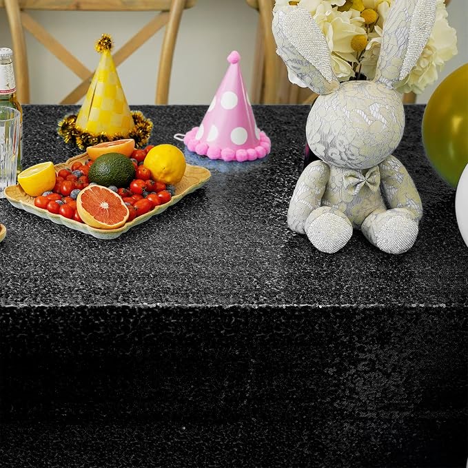60 x 102 Inch Black Sequin Tablecloth Rectangle Sparkle Table Cover for Wedding Birthday Party Halloween Decoration
