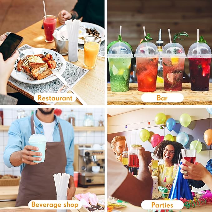 Hoolerry 1500 Pcs Plastic Straws Disposable Individually Wrapped Drinking Straight Long Straws, 0.24" Wide, for Hot and Cold Beverages (10.25 Inch)