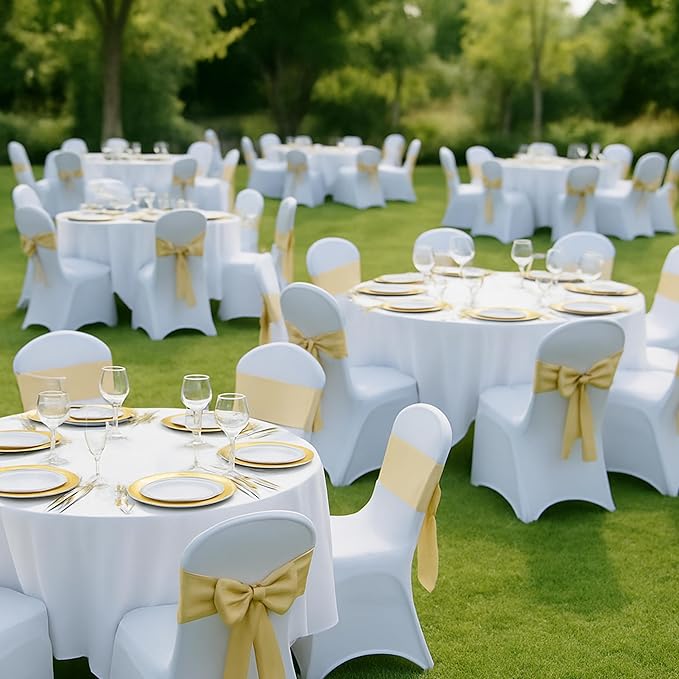 Craft And Party 50 Pack White Spandex Chair Covers – Stretch Polyester Slipcovers for Wedding, Banquet, Party & Dining Chairs – Flat Front Design, Universal Fit