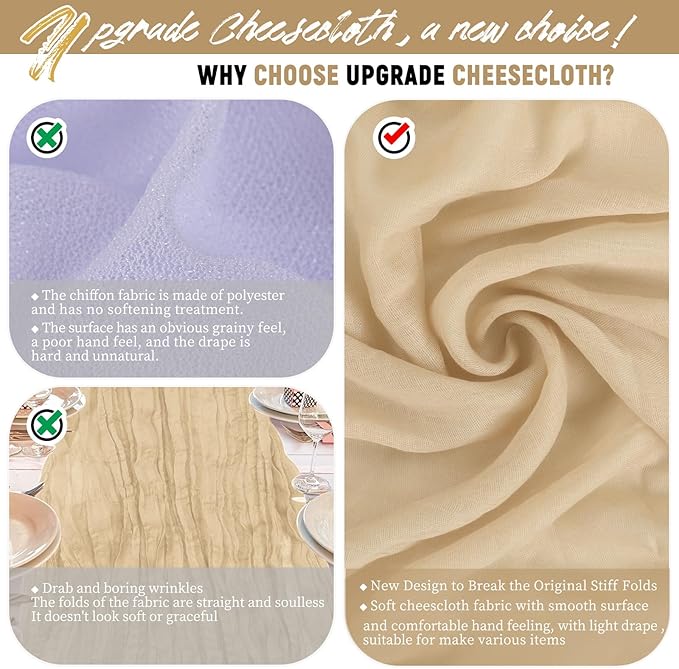 24 Packs Beige Cheesecloth Table Runner,10ft Rustic Gauze Boho Wedding Table Runner Decoration, Wedding Table Decor Sheer Table Runner for Wedding Party Bridal Shower Table