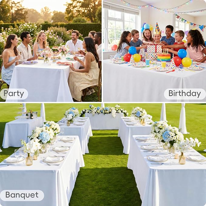 8 Pack White Tablecloth 90 x 156 Inch Rectangular Table Cloth for 8 Foot Rectangle Tables, Wrinkle Resistant Washable Polyester Fabric Table Covers for Wedding Party Banquet Buffet and Camping