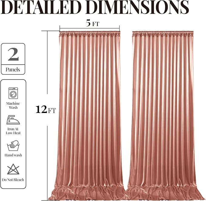 Rose Gold Glitter Backdrop Curtains - 10x12FT Satin Photo Backdrop, Wrinkle-Free Shimmer Back Drop Cloth Shiny Drapes for Photobooth Wedding Birthday Parties Photoshoot Background Decorations