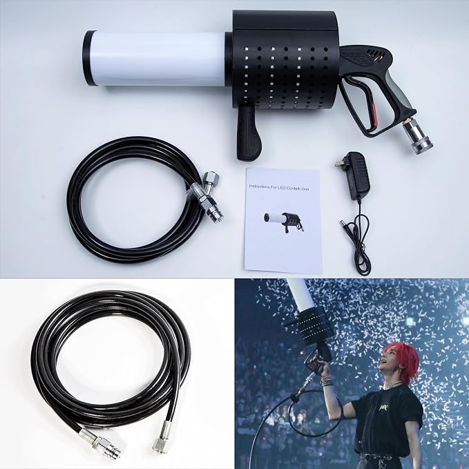 Handheld CO2 Jet Confetti Machine LED CO2 Cannon Blaster Smoke Machine with RGB Lights Carbon Dioxide Gas Column Gun Stage Effect Equipment Tube 3m Hose for Nightclub Wedding Party DJ