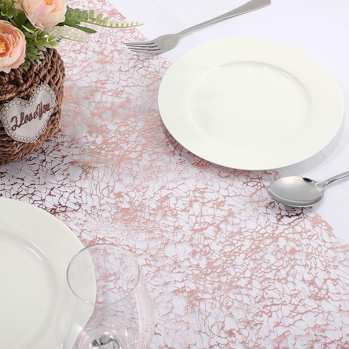 Chumia 12 Pieces Rose Gold Table Runner 12 x 85 Inch Sequin Glitter Table Runner Roll Metallic Thin Mesh Fabric Decor for Party Wedding Shower Birthday Baby Shower Party Supplies