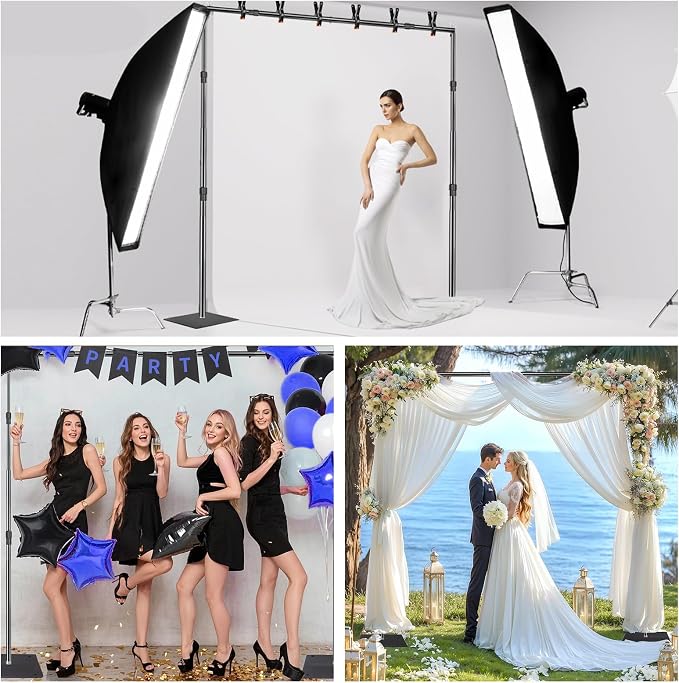 Heavy Backdrop Stand Kit, 10x10 ft Adjustable Photographic Background Stand Support System Kit, Suitable for Professional Photography, Wedding, Family Celebration, Party, Birthday