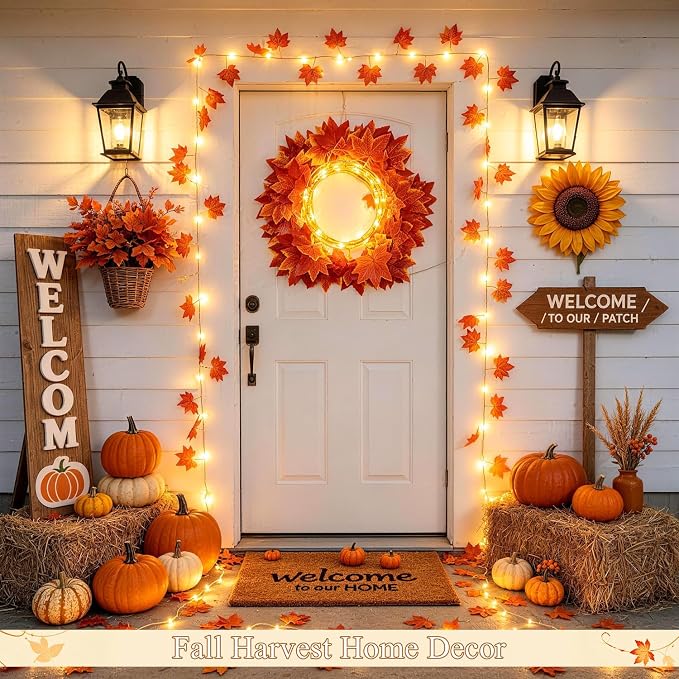 JMEXSUSS 48 LED Maple Leaf Lights, Battery Operated, 15.75 FT, Warm White | Fall Garland with Lights, Fall Lights Indoor, Vine with Fairy Lights, Indoor for Thanksgiving, Room, Autumn, Fall Home Decor