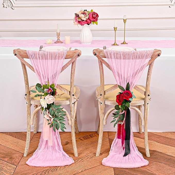 24 Pack Light Pink Cheesecloth Table Runner,10FT Gauze Boho Long Easter Cheesecloth Table Runners 20x120inch Rustic Cheese Cloth Table Runner for Wedding Party Bridal Shower,Table Decorations