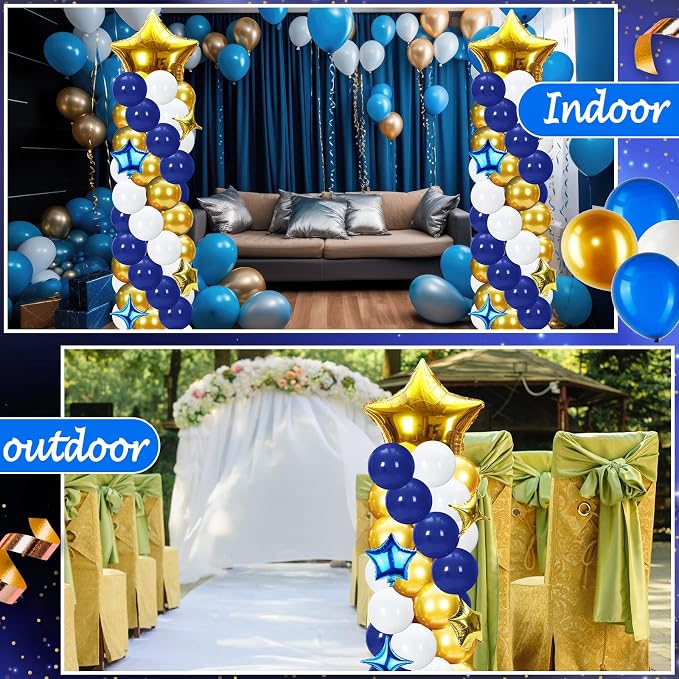 Gejoy 110 Pcs Blue Gold Balloons Column Stand Kit Adjustable Tower Stand from 1.4 to 6.6 ft with Bases for Back to School Wedding Birthday Baby Shower Party